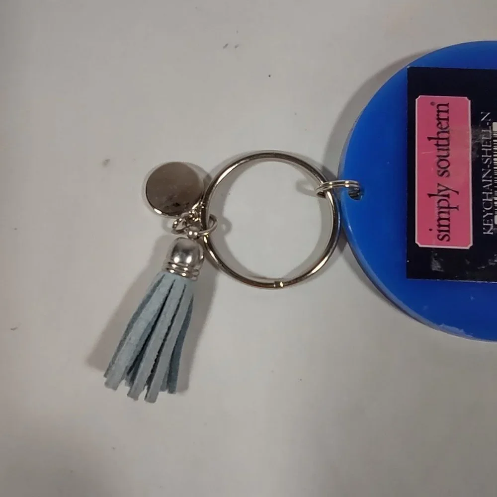 Simply Southern N Monogram Keychain with Tassel Blue Pattern Round NEW Key Chain